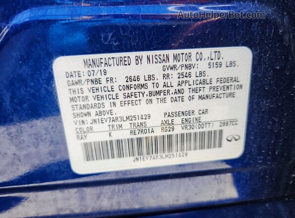JN1EV7AR3LM251429 2020 INFINITI Q50 Blue Engine compartment view