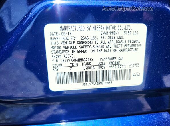 JN1EV7AR4HM832963 2017 INFINITI Q50 Blue Շարժիչի բաժամունքի տեսք