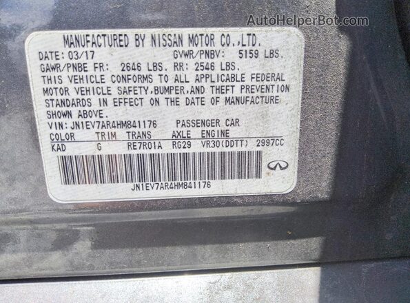 JN1EV7AR4HM841176 2017 INFINITI Q50 Silver Engine compartment view
