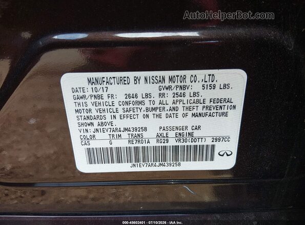 JN1EV7AR4JM439258 2018 INFINITI Q50 Black Engine compartment view