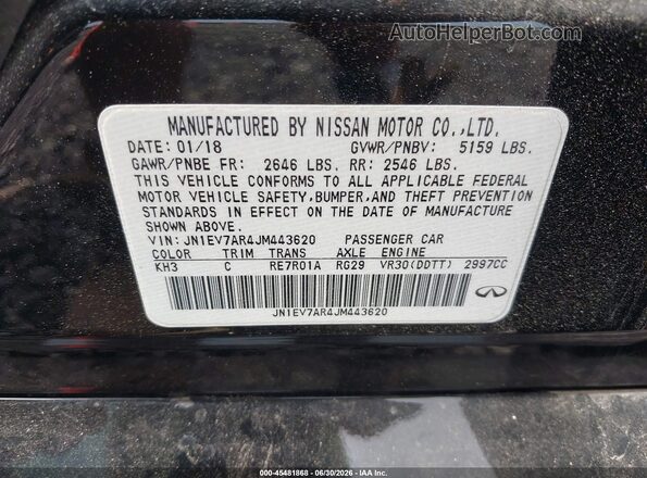 JN1EV7AR4JM443620 2018 INFINITI Q50 Black Engine compartment view