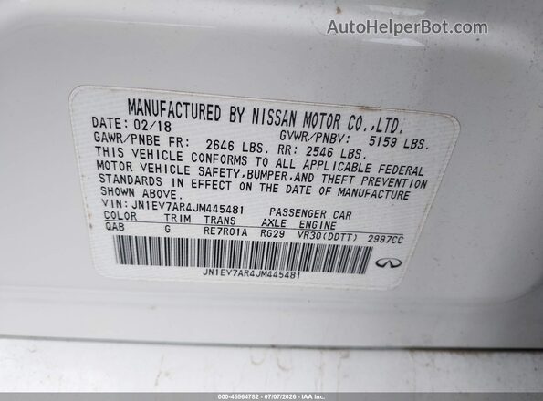 JN1EV7AR4JM445481 2018 INFINITI Q50 White Вид підкапотного простору