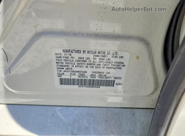JN1EV7AR4KM555268 2019 INFINITI Q50 White ძრავის განყოფილების ხედი