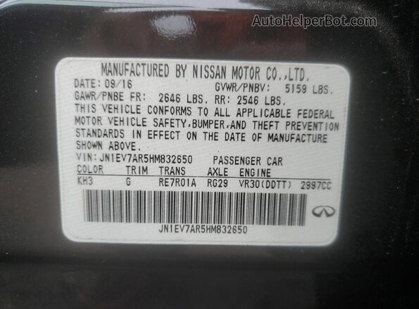 JN1EV7AR5HM832650 2017 INFINITI Q50 Black VIN կոդի պիտակի տեսք