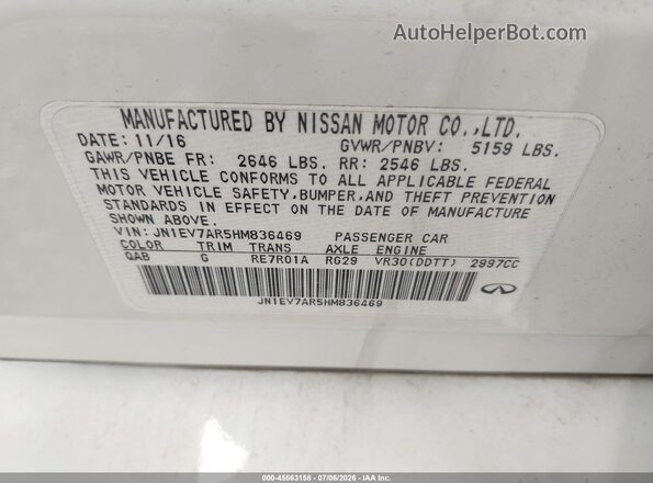 JN1EV7AR5HM836469 2017 INFINITI Q50 White Շարժիչի բաժամունքի տեսք