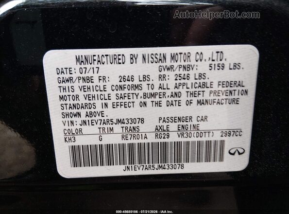 JN1EV7AR5JM433078 2018 INFINITI Q50 Black Вид підкапотного простору