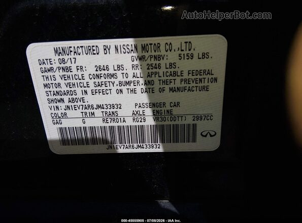 JN1EV7AR6JM433932 2018 INFINITI Q50 Черный Вид подкапотного пространства