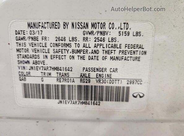 JN1EV7AR7HM841642 2017 INFINITI Q50 White Вид наклейки з VIN-кодом