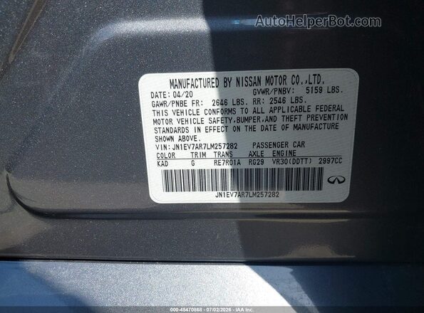 JN1EV7AR7LM257282 2020 INFINITI Q50 Gray Շարժիչի բաժամունքի տեսք