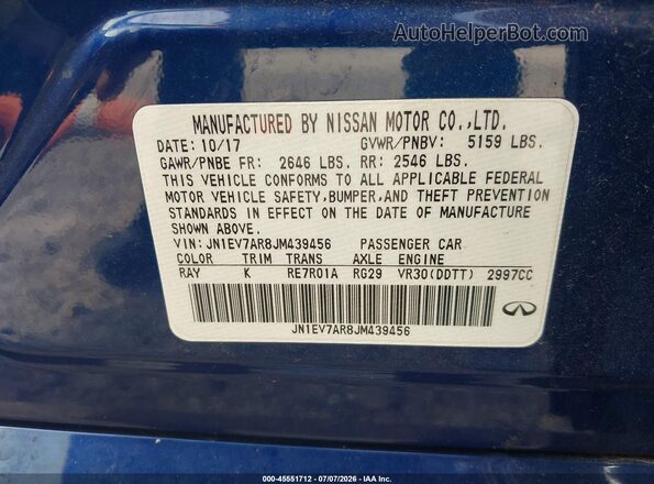 JN1EV7AR8JM439456 2018 INFINITI Q50 Blue Շարժիչի բաժամունքի տեսք