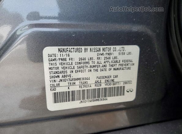 JN1EV7AR9HM836944 2017 INFINITI Q50 Gray Widok naklejki z numerem VIN