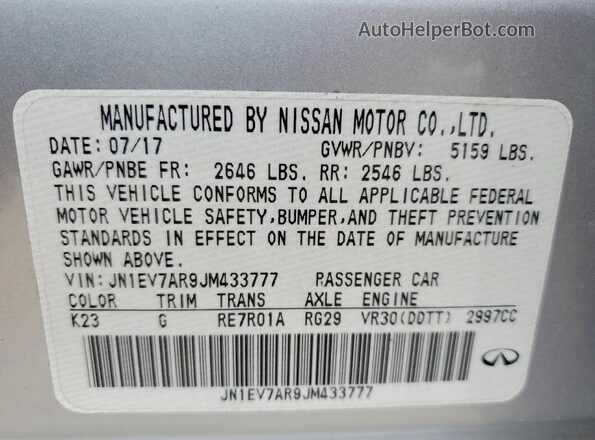JN1EV7AR9JM433777 2018 INFINITI Q50 Silver Vista del compartimento del motor