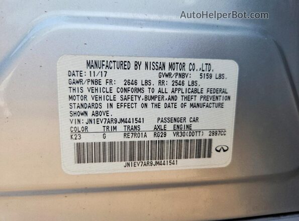 JN1EV7AR9JM441541 2018 INFINITI Q50 Silver Widok naklejki z numerem VIN