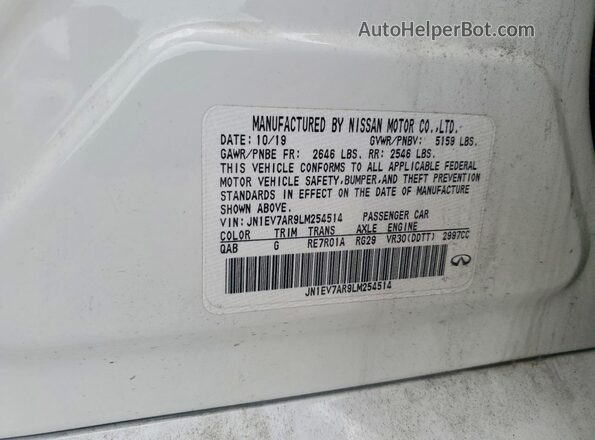 JN1EV7AR9LM254514 2020 INFINITI Q50 White Вид підкапотного простору