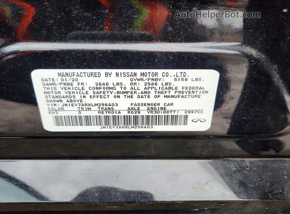 JN1EV7ARXLM256403 2020 INFINITI Q50 Black Widok komory silnika