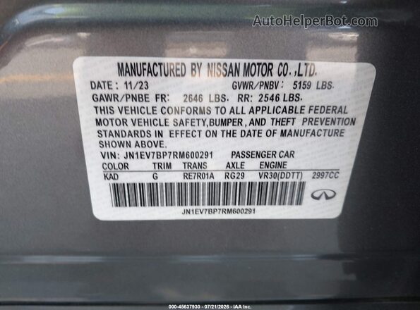 JN1EV7BP7RM600291 2024 INFINITI Q50 Silver Engine compartment view