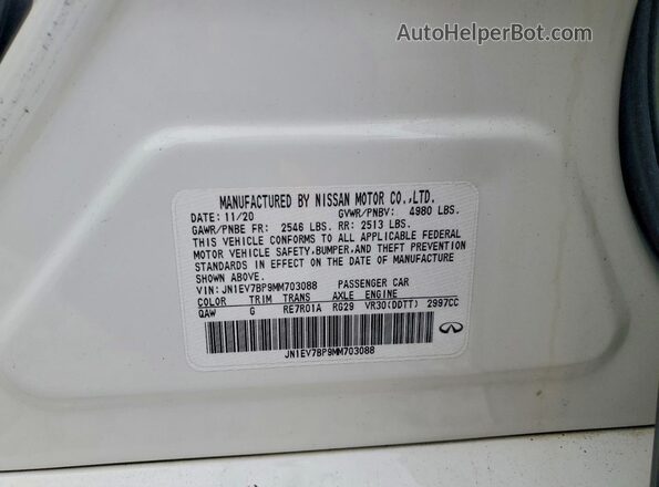JN1EV7BP9MM703088 2021 INFINITI Q50 White ძრავის განყოფილების ხედი