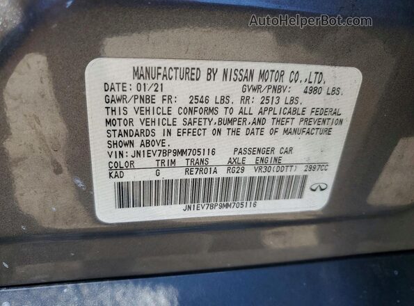 JN1EV7BP9MM705116 2021 INFINITI Q50 Gray ძრავის განყოფილების ხედი
