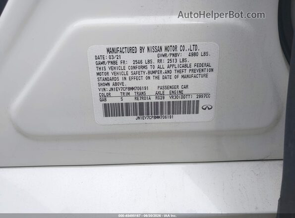 JN1EV7CP8MM706191 2021 INFINITI Q50 White Engine compartment view