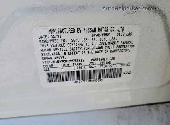 JN1EV7CR1MM755895 2021 INFINITI Q50 White ძრავის განყოფილების ხედი