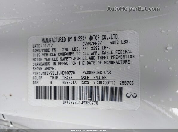 JN1EV7EL1JM390770 2018 INFINITI Q60 White Շարժիչի բաժամունքի տեսք