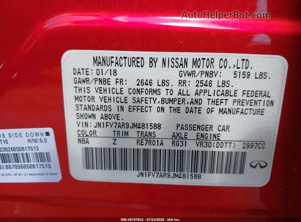 JN1FV7AR9JM481588 2018 INFINITI Q50 Красный Вид подкапотного пространства