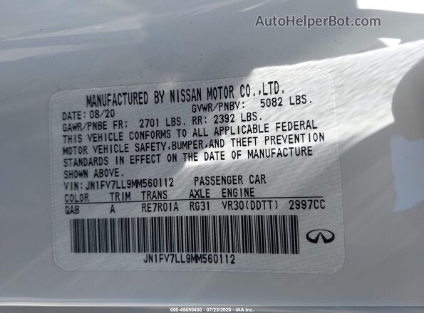 JN1FV7LL9MM560112 2021 INFINITI Q60 Белый Вид подкапотного пространства