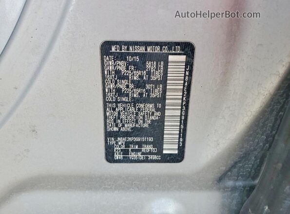 JN8AE2KP3G9151193 2016 NISSAN QUEST Silver Widok wnętrza 360 stopni
