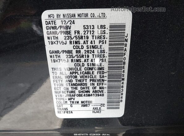 JN8AF0BE4SM463948 2025 NISSAN ARIYA Black Vista del compartimento del motor