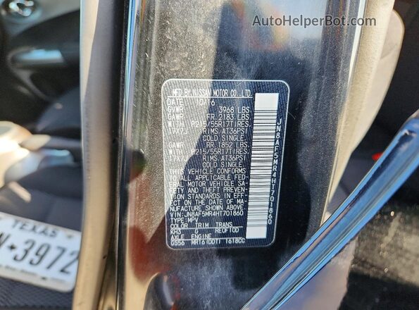 JN8AF5MR4HT701860 2017 NISSAN JUKE Черный Вид наклейки с VIN-кодом