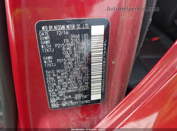 JN8AF5MR5HT703407 2017 NISSAN JUKE Red ძრავის განყოფილების ხედი