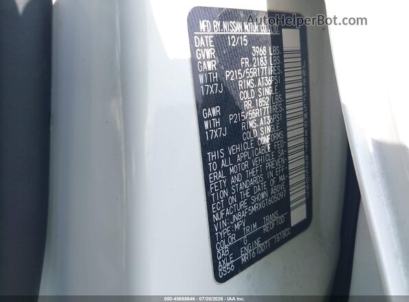 JN8AF5MRXGT605097 2016 NISSAN JUKE White Вид підкапотного простору