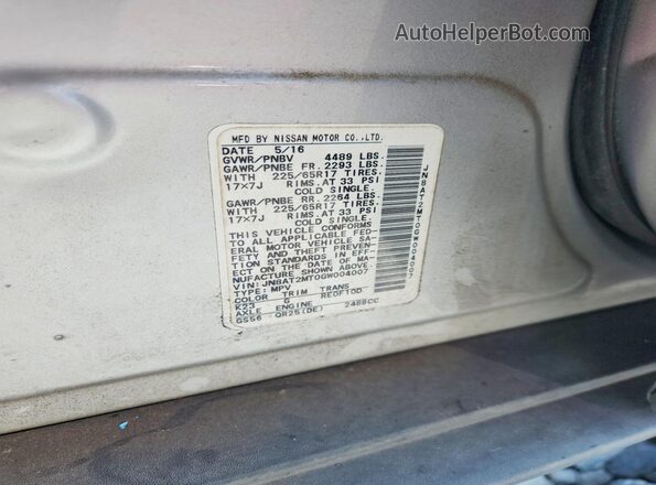 JN8AT2MT0GW004007 2016 NISSAN ROGUE Silver VIN sticker view