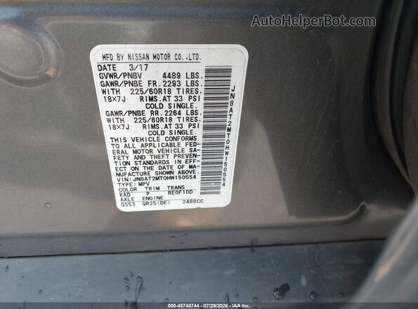 JN8AT2MT0HW150554 2017 NISSAN ROGUE Gray Vista del compartimento del motor