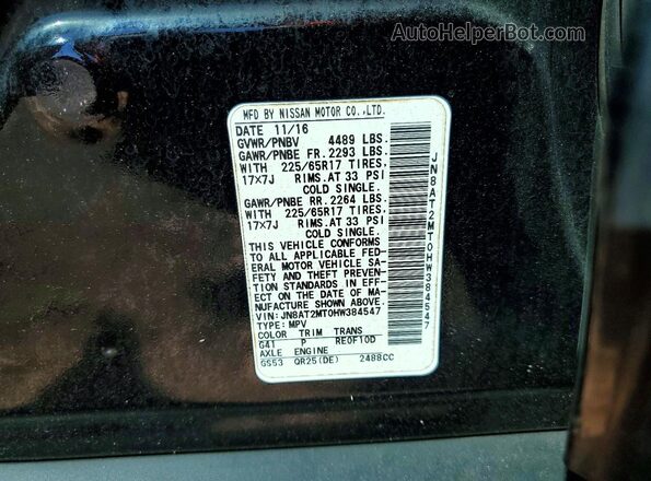 JN8AT2MT0HW384547 2017 NISSAN ROGUE Black Widok naklejki z numerem VIN