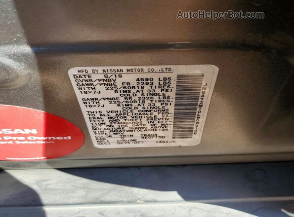 JN8AT2MT0LW009136 2020 NISSAN ROGUE Gray VIN კოდის სტიკერის ხედი