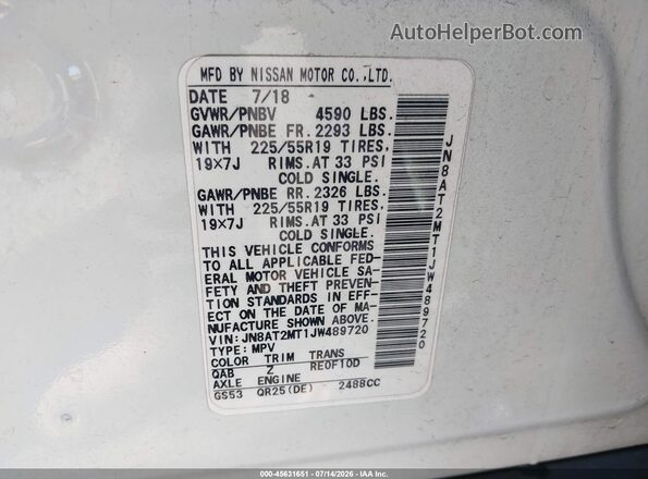 JN8AT2MT1JW489720 2018 NISSAN ROGUE White Vista del compartimento del motor