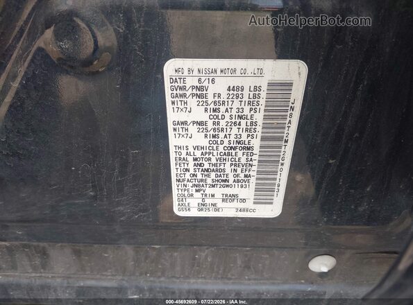 JN8AT2MT2GW011931 2016 NISSAN ROGUE Black Շարժիչի բաժամունքի տեսք
