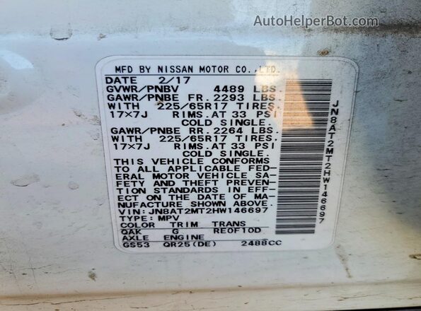 JN8AT2MT2HW146697 2017 NISSAN ROGUE White Widok naklejki z numerem VIN