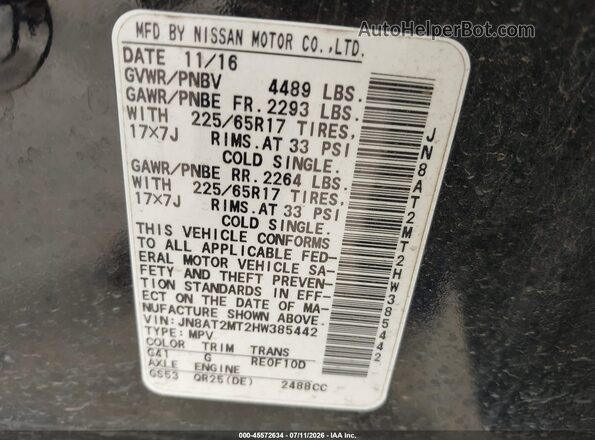 JN8AT2MT2HW385442 2017 NISSAN ROGUE Black Շարժիչի բաժամունքի տեսք