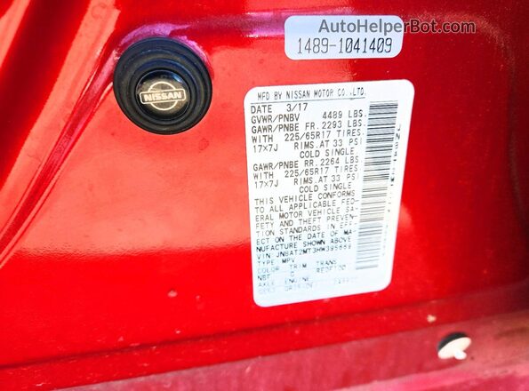 JN8AT2MT3HW395669 2017 NISSAN ROGUE Red VIN sticker view