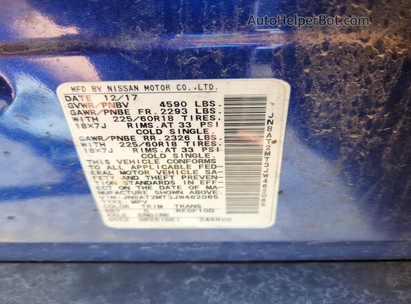 JN8AT2MT3JW462065 2018 NISSAN ROGUE Blue Widok wnętrza 360 stopni