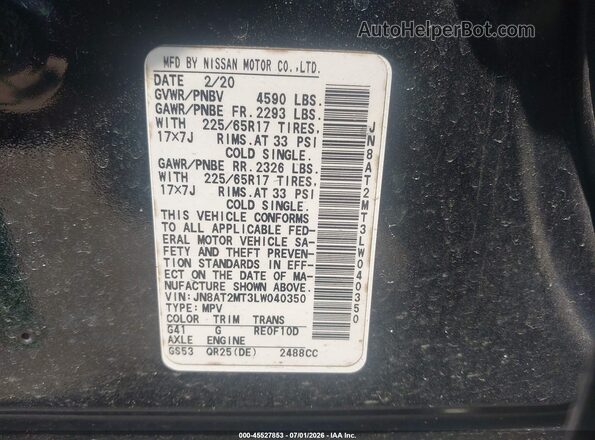JN8AT2MT3LW040350 2020 NISSAN ROGUE Черный Вид подкапотного пространства