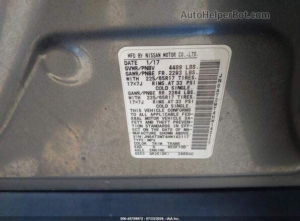 JN8AT2MT4HW142117 2017 NISSAN ROGUE Серый Вид подкапотного пространства