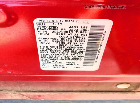 JN8AT2MT4HW393347 2017 NISSAN ROGUE Red Vista interior de 360 grados