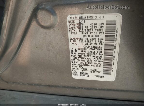 JN8AT2MT4LW004148 2020 NISSAN ROGUE Gray Widok komory silnika