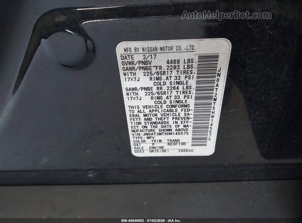 JN8AT2MT5HW145575 2017 NISSAN ROGUE Black Вид підкапотного простору
