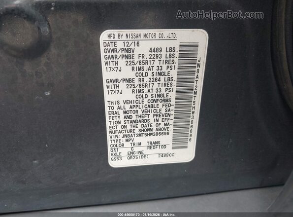 JN8AT2MT5HW386696 2017 NISSAN ROGUE Black Widok komory silnika