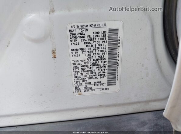 JN8AT2MT5LW015417 2020 NISSAN ROGUE White Widok komory silnika