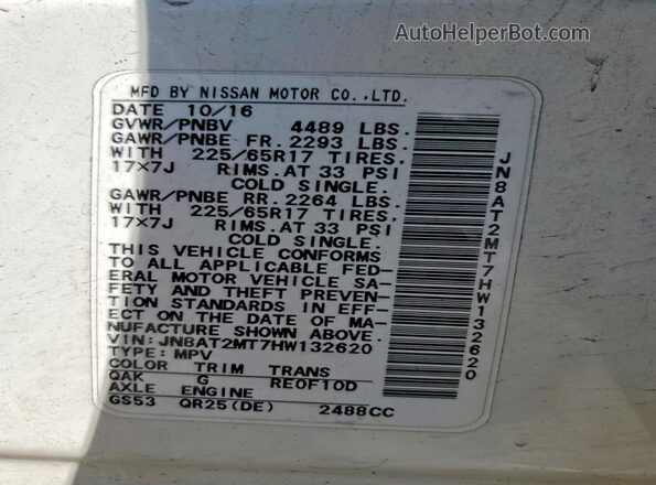 JN8AT2MT7HW132620 2017 NISSAN ROGUE Белый Вид наклейки с VIN-кодом